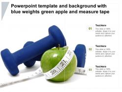 Powerpoint template and background with blue weights green apple and measure tape
