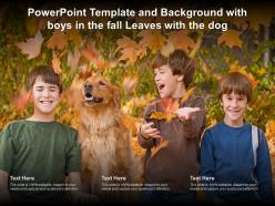Powerpoint template and background with boys in the fall leaves with the dog