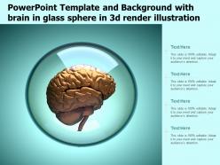 Powerpoint template and background with brain in glass sphere in 3d render illustration