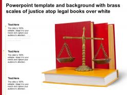 Powerpoint template and background with brass scales of justice atop legal books over white