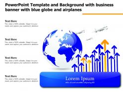 Powerpoint template and background with business banner with blue globe and airplanes