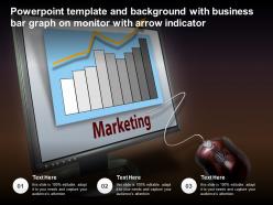 Powerpoint Template And Background With Business Bar Graph On Monitor With Arrow Indicator
