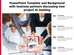 Powerpoint template and background with business partners discussing new project at meeting