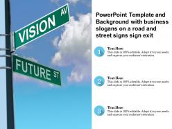 Powerpoint template and background with business slogans on a road and street signs sign exit
