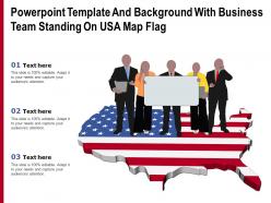 Powerpoint template and background with business team standing on usa map flag