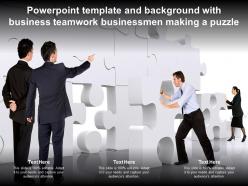 Powerpoint template and background with business teamwork businessmen making a puzzle