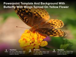 Powerpoint template and background with butterfly with wings spread on yellow flower