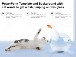 Powerpoint template and background with cat wants to get a fish jumping out his glass