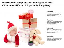 Powerpoint template and background with christmas gifts and toys with baby boy