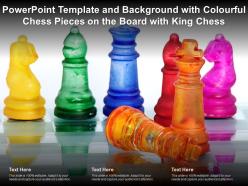 Powerpoint template and background with colourful chess pieces on the board with king chess