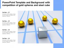 Powerpoint template and background with competition of gold spheres and steel cube