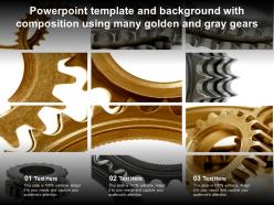 Powerpoint template and background with composition using many golden and gray gears