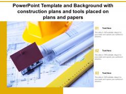 Powerpoint template and background with construction plans and tools placed on plans and papers