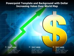 Powerpoint template and background with dollar increasing value over world map