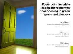 Powerpoint template and background with door opening to green grass and blue sky