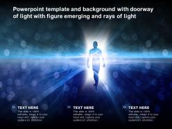 Powerpoint template and background with doorway of light with figure emerging and rays of light