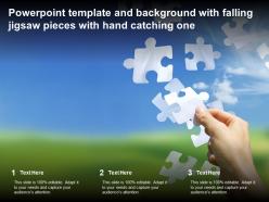 Powerpoint template and background with falling jigsaw pieces with hand catching one