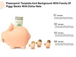 Powerpoint template and background with family of piggy banks with dollar note