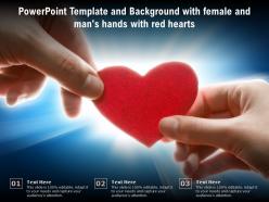 Powerpoint template and background with female and mans hands with red hearts
