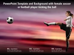 Powerpoint template and background with female soccer or football player kicking the ball