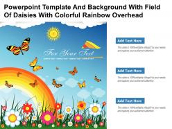 Powerpoint template and background with field of daisies with colorful rainbow overhead