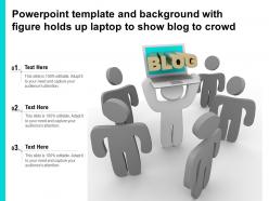 Powerpoint template and background with figure holds up laptop to show blog to crowd
