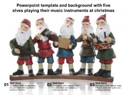 Powerpoint template and background with five elves playing their music instruments at christmas