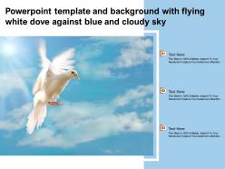 Powerpoint template and background with flying white dove against blue and cloudy sky