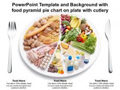 Powerpoint template and background with food pyramid pie chart on plate with cutlery