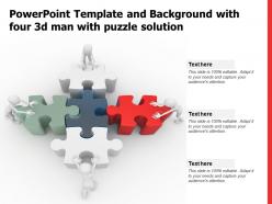 Powerpoint template and background with four 3d man with puzzle solution