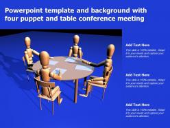 Powerpoint template and background with four puppet and table conference meeting