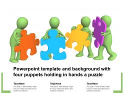 Powerpoint template and background with four puppets holding in hands a puzzle