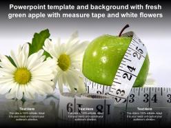 Powerpoint template and background with fresh green apple with measure tape and white flowers