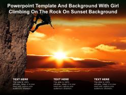 Powerpoint template and background with girl climbing on the rock on sunset background