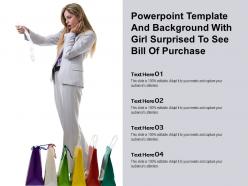 Powerpoint template and background with girl surprised to see bill of purchase