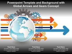 Powerpoint template and background with global arrows and gears concept