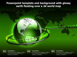 Powerpoint template and background with glossy earth floating over a 2d world map