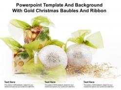 Powerpoint template and background with gold christmas baubles and ribbon