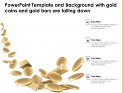 Powerpoint template and background with gold coins and gold bars are falling down