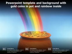 Powerpoint template and background with gold coins in pot and rainbow inside