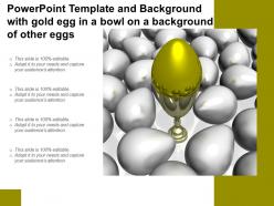 Powerpoint template and background with gold egg in a bowl on a background of other eggs