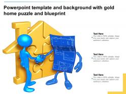 Powerpoint Template And Background With Gold Home Puzzle And Blueprint