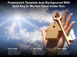Powerpoint template and background with gold key in woman hand under sun