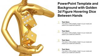 Powerpoint Template And Background With Golden 3d Figure Hovering Dice Between Hands