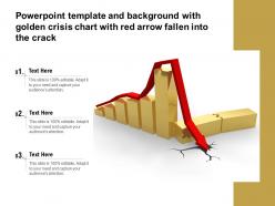 Powerpoint template and background with golden crisis chart with red arrow fallen into the crack