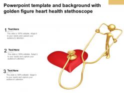 Powerpoint template and background with golden figure heart health stethoscope