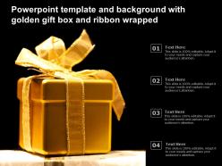 Powerpoint template and background with golden gift box and ribbon wrapped