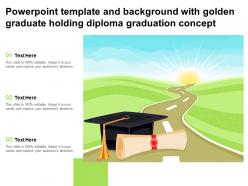 Powerpoint template and background with golden graduate holding diploma graduation concept