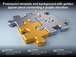 Powerpoint template and background with golden jigsaw piece connecting a puzzle structure