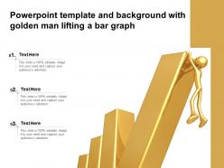 Powerpoint template and background with golden man lifting a bar graph